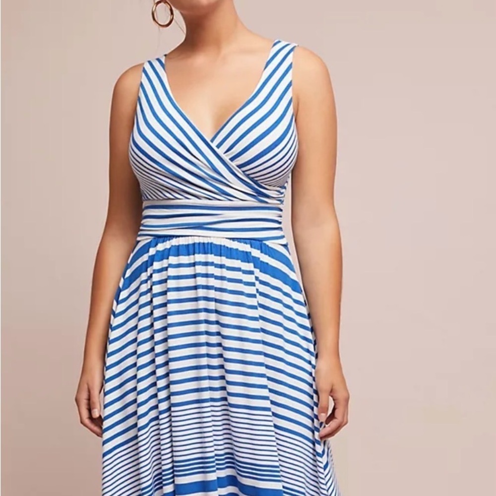 Maeve by Anthropologie Sleeveless Dress Kythira Striped Blue White Sz Medium - Picture 3 of 8